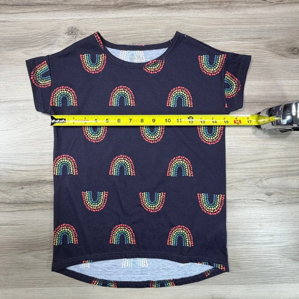 Gap Kids Rainbow Hearts Sleep Shirt Size‎ 6 Navy Blue Flame Resistant Polyester